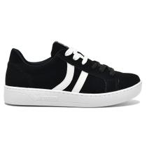 Tênis Via Marte 22-9406 Preto Branco Nobuck Sola Reta Flat Tênis Via Marte 22-9406 Preto Branco Nobuck Sola Reta Flat