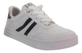 Tênis Via Marte Branco Detalhe Listra Preta Estilo Casual COR:BRANCO/PRETO LISTRATAMANHO:37