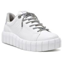 Tênis Via Marte Casual Flatform 23-10910 Branco Tênis Feminino Via Marte Sola Alta Com Brilho Tênis Feminino Via Marte Casual Brilho Estiloso Versátil