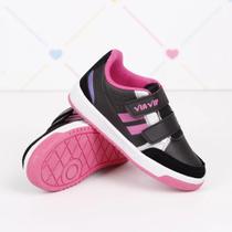 TENIS VIA VIP STREET BABY C/ tiras autocolantes E SILK LATERAL PRETO/PINK MENINA