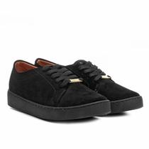 Tenis Vizzano Preto Camurça Casual Couro Feminino 1214205 Tenis Vizzano Preto Camurça Casual Couro Feminino 1214205