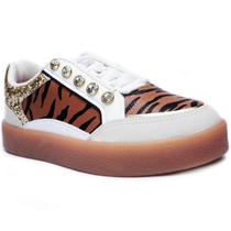 Tênis Vizzano Strass Tigre Feminino - Branco e Marrom