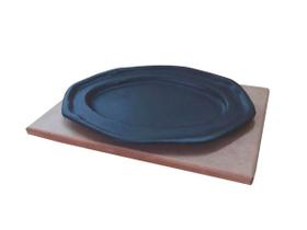 Tepan 26x16 Oval De Ferro Fundido Com Aparador De Madeira