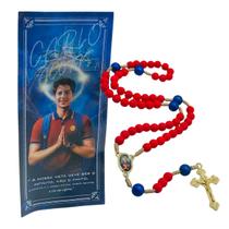 Terço Carlo Acutis Emborrachado Vermelho com Folheto de Oração Terço Carlo Acutis Emborrachado Vermelho com Folheto de Oração