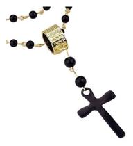 Terço Católico Beckham Colar De Pescoço Contas Pretas E Ouro Crucifixo Proteção Divina Terço Católico Beckham Colar De Pescoço Contas Pretas E Ouro Crucifixo Proteção Divina