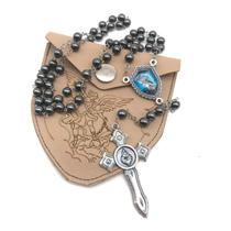 Terço Católico Hematita São Miguel Arcanjo Azul Com Estojo ARZ1695 - Artigos Religiosos 3