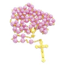 Terço Colar Católico Com Contas Em Formato De Rosa Rosario