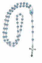 Terço Colar Nossa Senhora Aparecida Contas Formato Rosas Prateadas 8mm Cor Azul Terço Colar Nossa Senhora Aparecida Contas Formato Rosas Prateadas 8mm Cor Azul