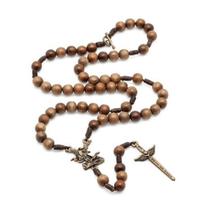 Terço Colar São Miguel Arcanjo Madeira Imbuia Com Fecho