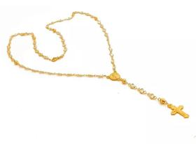 Terço completo em ouro 18k/750 com pedras zirconias transparentes 3mm - rosário