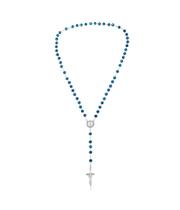 Terço Corrente Prateada Contas Azul ou Dourado 1cm Enfeite Medalhão São Bento 51cm