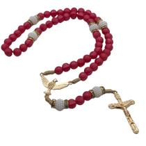 Terço Crisma Espírito Santo Craquelado com Strass Vermelho Terço Crisma Espírito Santo Craquelado com Strass Vermelho