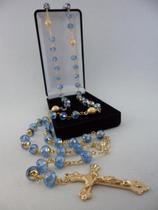 Terço cristal aust. azul claro 8x6mm - p.n. dourado - folh. ouro