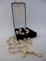 Terço cristal aust. furta cor 8x6mm - p.n. dourado - folh. ouro