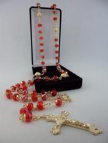 Terço cristal aust. vermelho 8x6mm - p.n. dourado - folh. ouro Terço cristal aust. vermelho 8x6mm - p.n. dourado - folh. ouro