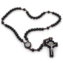 Terço da Intercessão São Bento Madeira 10mm Preto - Amém Decoração Religiosa