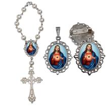 Terço de Carro Coração Sagrado de Jesus com Broche e Relicario Lembrancinha Religiosa Terços Qualidade Catolico