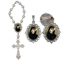 Terço de Carro Santa Faustina com Broche e Relicario Lembrancinha Religiosa Terços Qualidade Catolico Terço de Carro Santa Faustina com Broche e Relicario Lembrancinha Religiosa Terços Qualidade Catolico