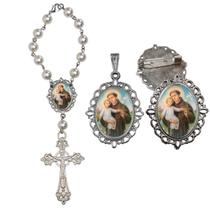 Terço de Carro Santo Antonio com Broche e Relicario Lembrancinha Religiosa Terços Qualidade Catolico