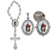 Terço de Carro Santo Expedito com Broche e Relicario Lembrancinha Religiosa Terços Qualidade Catolico