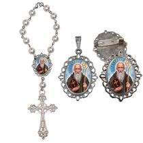 Terço de Carro São Bento com Broche e Relicario Lembrancinha Religiosa Terços Qualidade Catolico