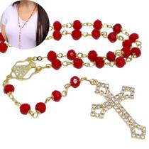 Terço de cristal Tcheco bordô 5mm especial - Folheado à ouro 18k (Rosário Católico)