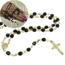 Terço De Cristal Tcheco Preto de 5mm Folheado à Ouro 18k com 10 milésimos de camada