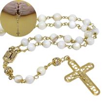 Terço de madre pérola de 6mm especial folheado à ouro 18k _ Rósario tradicional Católico