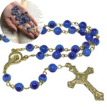 Terço De Murano Azul 6mm Folheado à Ouro 18k Rosário Católico