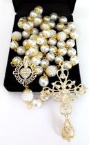 Terço De Noiva Banho Ouro Perolas Brancas Sagrado Coração Terço De Noiva Banho Ouro Perolas Brancas Sagrado Coração