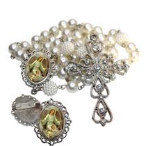Terço de Noiva de Luxo Arabesco com Broche de Lapela Anjo da Guarda Qualidade Resinado Alto Padrão Premium Casamento Ca Terço de Noiva de Luxo Arabesco com Broche de Lapela Anjo da Guarda Qualidade Resinado Alto Padrão Premium Casamento Ca