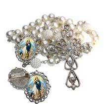 Terço de Noiva de Luxo Arabesco com Broche de Lapela Nossa Senhora da Conceição Qualidade Resinado Alto Padrão Premium Terço de Noiva de Luxo Arabesco com Broche de Lapela Nossa Senhora da Conceição Qualidade Resinado Alto Padrão Premium