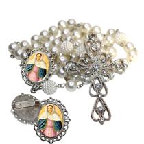 Terço de Noiva de Luxo Arabesco com Broche de Lapela Nossa Senhora das Lagrimas Qualidade Resinado Alto Padrão Premium