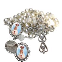 Terço de Noiva de Luxo Arabesco com Broche de Lapela Nossa Senhora de Fatima Qualidade Resinado Alto Padrão Premium Cas Terço de Noiva de Luxo Arabesco com Broche de Lapela Nossa Senhora de Fatima Qualidade Resinado Alto Padrão Premium Cas