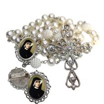 Terço de Noiva de Luxo Arabesco com Broche de Lapela Santa Faustina Qualidade Resinado Alto Padrão Premium Casamento Ca Terço de Noiva de Luxo Arabesco com Broche de Lapela Santa Faustina Qualidade Resinado Alto Padrão Premium Casamento Ca