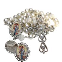 Terço de Noiva de Luxo Arabesco com Broche de Lapela Santa Gianna Qualidade Resinado Alto Padrão Premium Casamento Cato