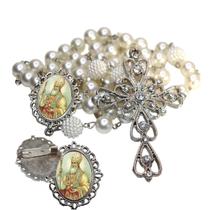 Terço de Noiva de Luxo Arabesco com Broche de Lapela Santo Agostinho Qualidade Resinado Alto Padrão Premium Casamento C