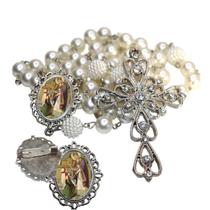 Terço de Noiva de Luxo Arabesco com Broche de Lapela São Bráz Qualidade Resinado Alto Padrão Premium Casamento Catolico