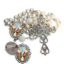 Terço de Noiva de Luxo Arabesco com Broche de Lapela São Cosme e Damião Qualidade Resinado Alto Padrão Premium Casament