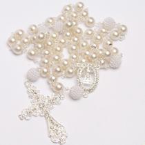 Terço De Noiva Folheado A Prata Perolas Brancas Aparecida