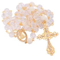 Terço De Noiva Perolas Cristais Folheado A Ouro 18k