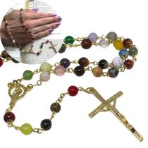 Terço De Pedras Semipreciosas 6mm Folheado à Ouro 18k Pedras naturais Terço De Pedras Semipreciosas 6mm Folheado à Ouro 18k Pedras naturais