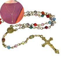 Terço de pescoço de cristal Austríaco colorido 4mm - Folheado à ouro 18k (Rosário católico para pescoço) Terço de pescoço de cristal Austríaco colorido 4mm - Folheado à ouro 18k (Rosário católico para pescoço)