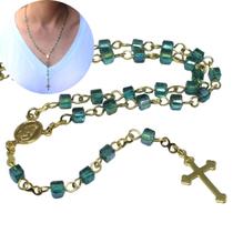 Terço de pescoço de cristal Austríaco cubo verde de 4mm - Folheado à ouro 18k (Rosário para pescoço) Terço de pescoço de cristal Austríaco cubo verde de 4mm - Folheado à ouro 18k (Rosário para pescoço)