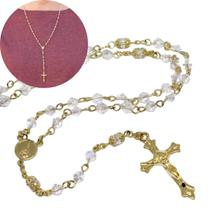 Terço de pescoço de cristal Austríaco furta cor folheado à ouro 18k _ Rosário Católico