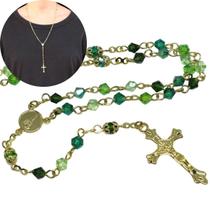 Terço de pescoço de cristal Austríaco verde mesclado de 4mm - Folheado à ouro 18k (Rosário de pescoço)