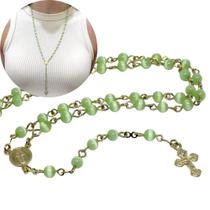 Terço De Pescoço De Olho De Gato Verde 4mm Folheado à Ouro 18k Santa Promessa Terço De Pescoço De Olho De Gato Verde 4mm Folheado à Ouro 18k Santa Promessa