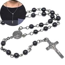 Terço de pescoço masculino de pedra Hematita de 4mm - Níquel free importado antialérgico (Rosário de pescoço)