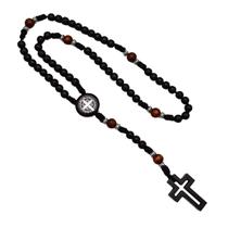Terço de São Bento madeira preta crucifixo vazado AR3924