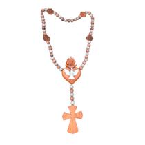 Terço Decorativo Grande Colar de Mesa de Madeira com Divino Espirito Santo Terço Decorativo Grande Colar de Mesa de Madeira com Divino Espirito Santo